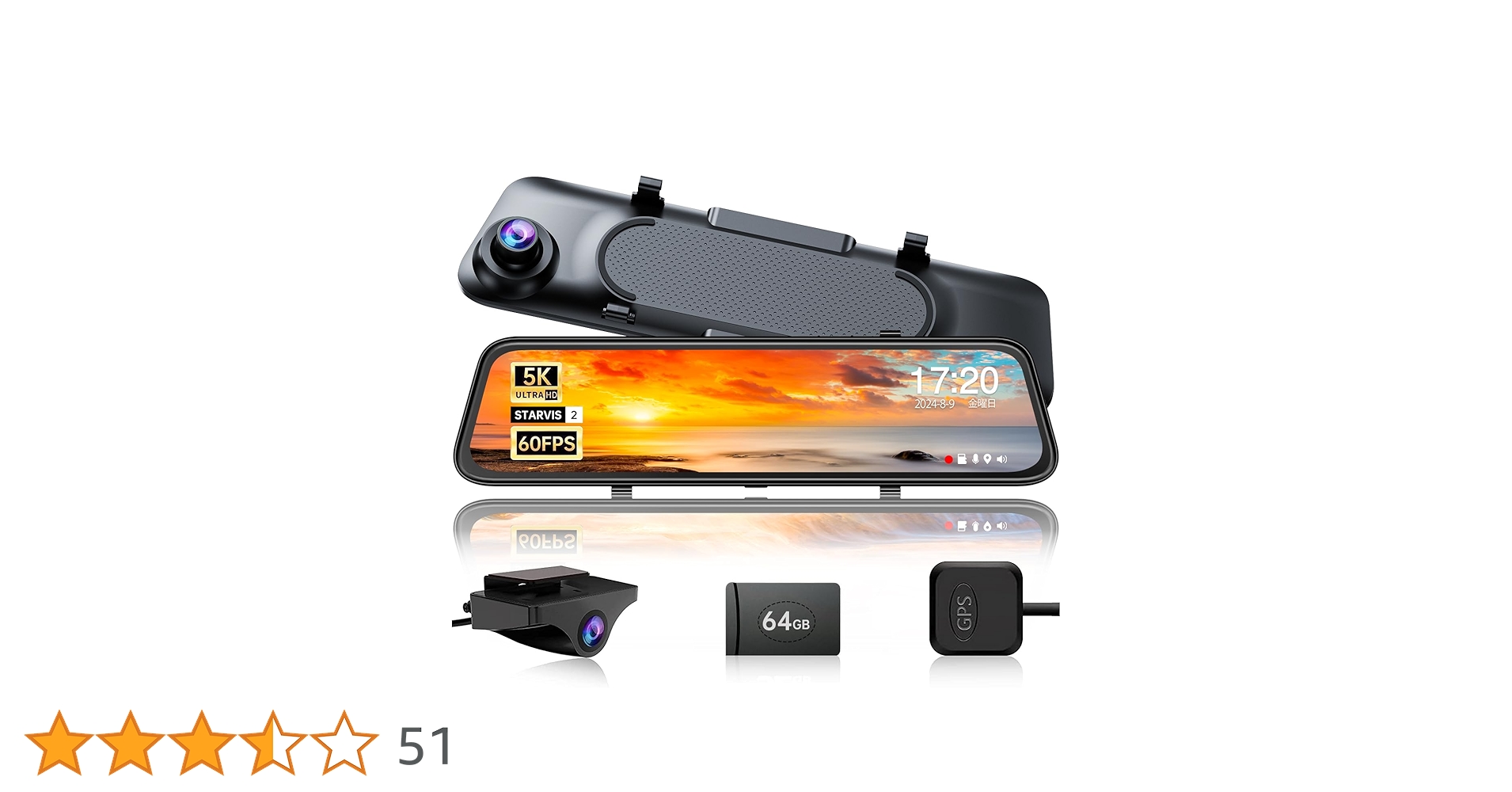 新品 JADO 最新版 ミラー型ドライブレコーダー 4K 前後録画 駐車監視 JADO ドライブレコーダー ミラー型 前後カメラ 12インチ